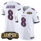 Men's Baltimore Ravens Lamar Jackson #8 White 2023 Champions Vapor Limited Football Stitched Jersey