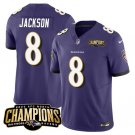 Men's Baltimore Ravens Lamar Jackson #8 Purple 2023 Champions Vapor Limited Football Stitched Jersey