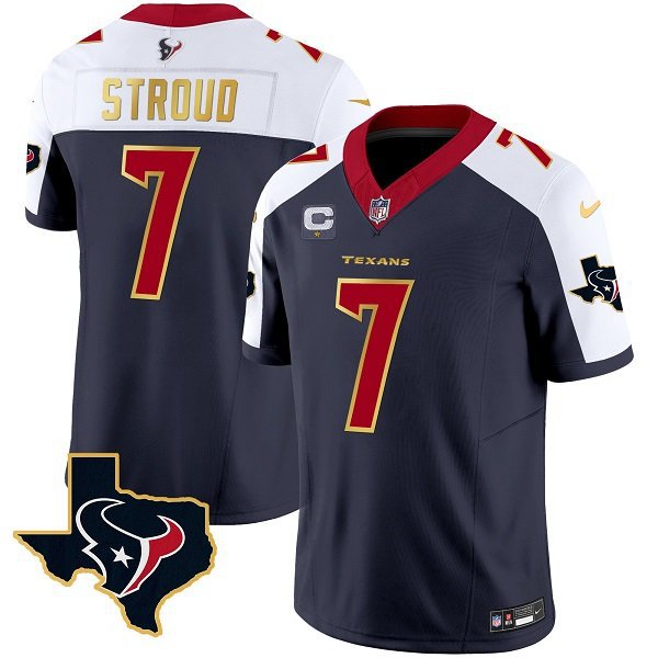 Men's Houston Texans C.J. Stroud Navy White #7 Golden Limited Football Stitched Jersey