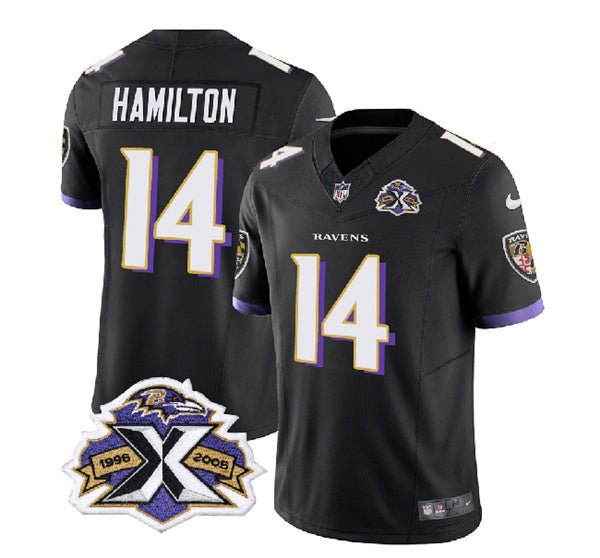 Men's Baltimore Ravens Kyle Hamilton Black 2023 F.U.S.E With Patch Throwback Vapor Limited Stitched 