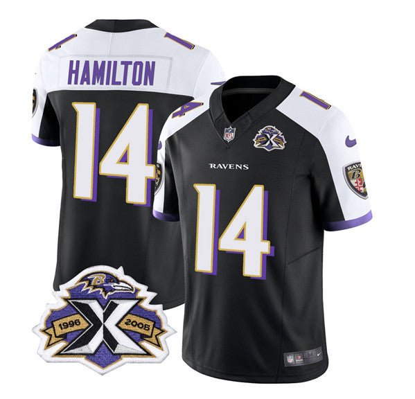 Men's Baltimore Ravens Kyle Hamilton Black White 2023 F.U.S.E With Patch Throwback Vapor Limited Sti
