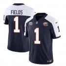 Men's Chicago Bears Justin Fields Navy White 2023 With 1-star C PatchThrowback Limited Stitched Gam