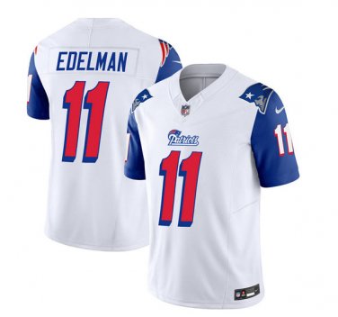 Men s New England Patriots Julian Edelman White Blue 2023 F.U.S.E. Vapor Limited Stitched Jersey