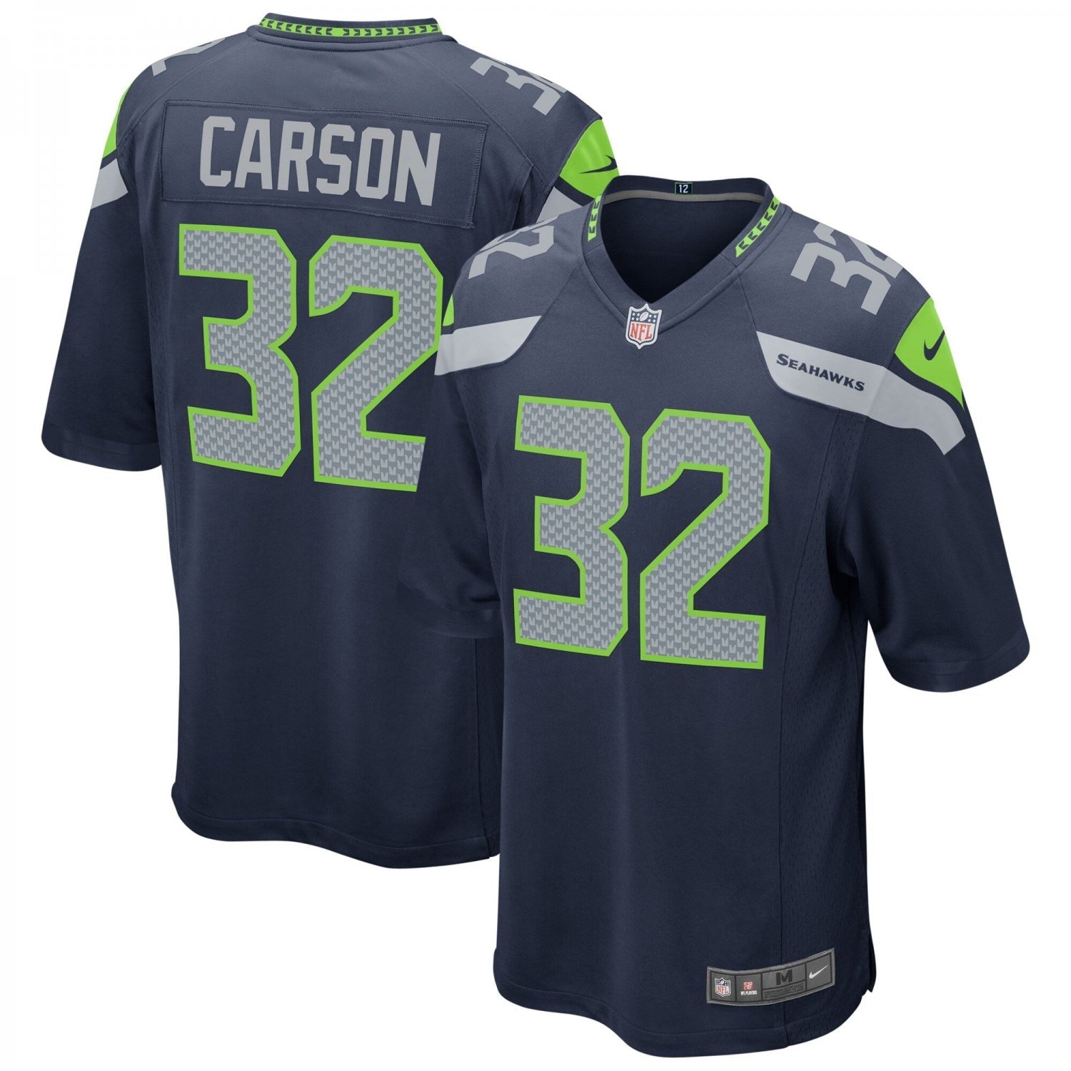 Men's Chris Carson Navy Seattle Seahawks Game Player Jersey