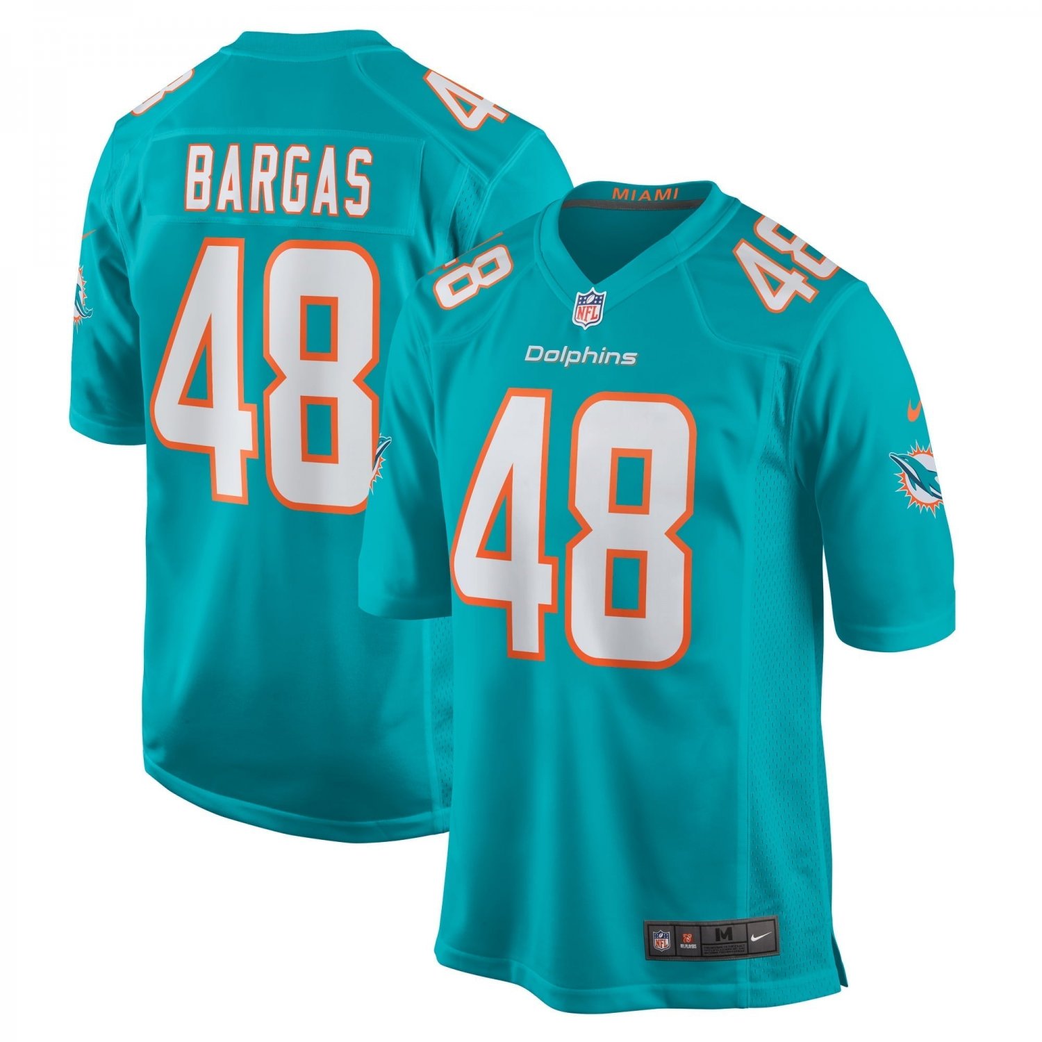 Men's Jake Bargas Aqua Miami Dolphins Home Game Player Jersey