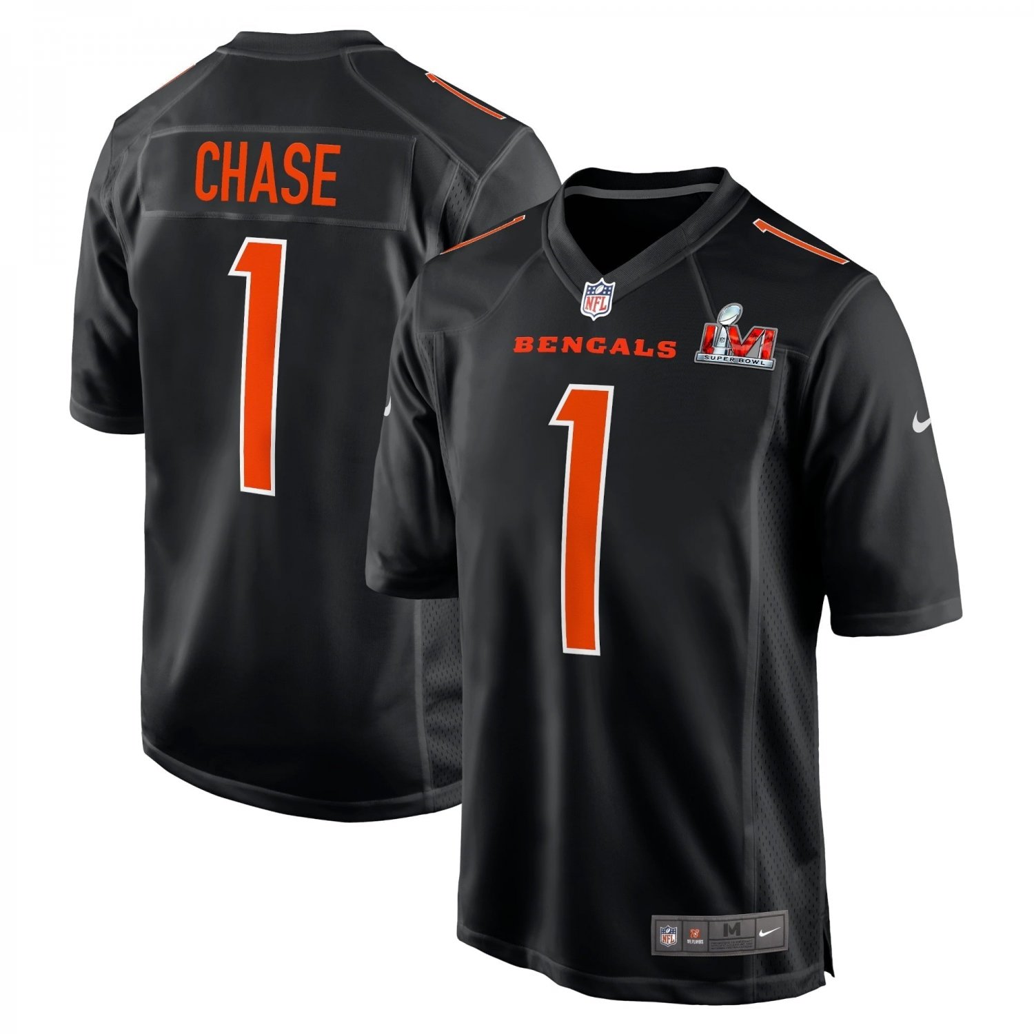 Men's Ja'Marr Chase Black Cincinnati Bengals Super Bowl LVI Bound Game Fashion Jersey