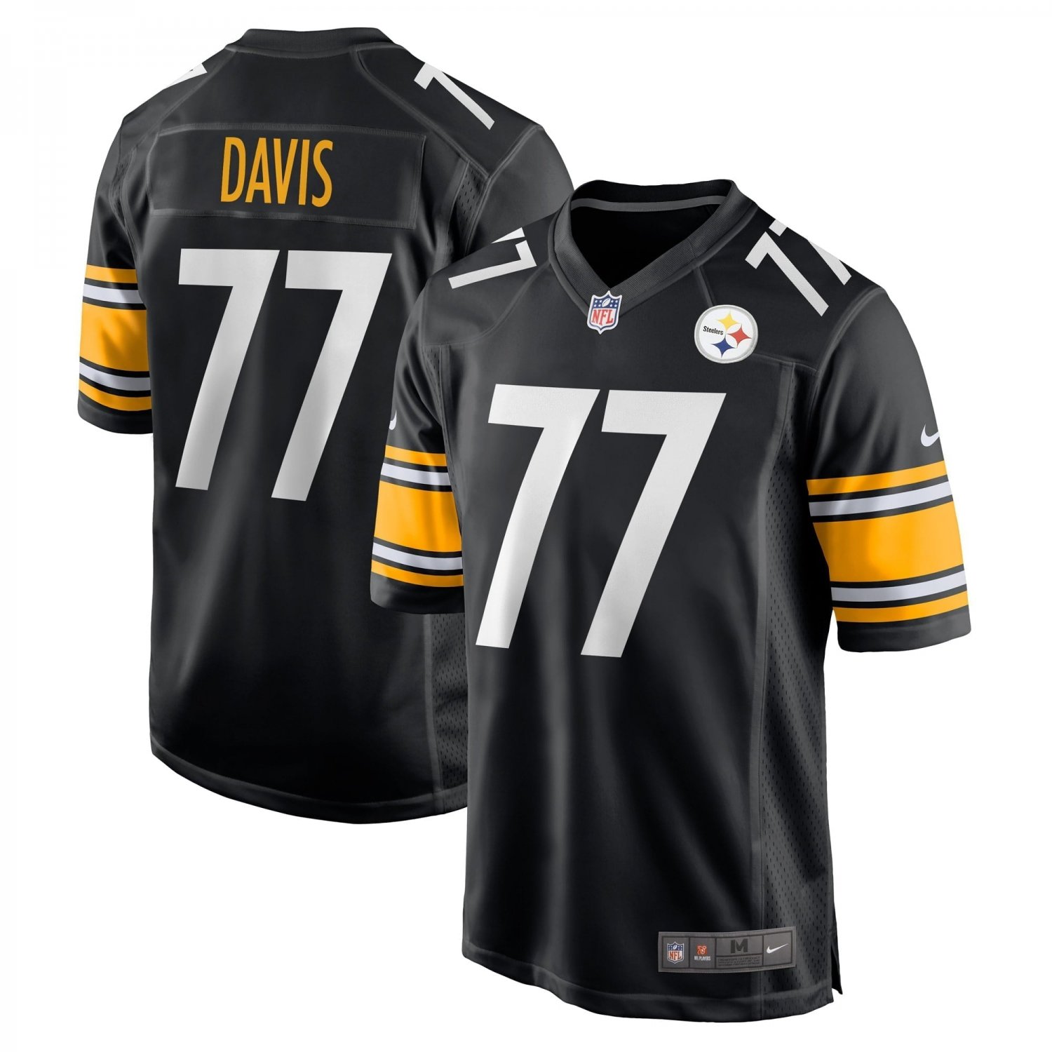 Men's Jesse Davis Black Pittsburgh Steelers Game Player Jersey