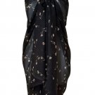 Black Tan Floral Print Sarong Pareo Big Scarf Swimsuit Beach Wrap Cover Up 68"