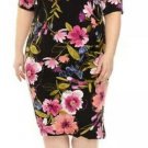 Connected Apparel Women Plus 20W Elbow Sleeve Side Ruche Multicolor Floral Dress