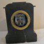 ANTIQUE Clock British United Mantle SLATE Inlaid MARBLE CASE PORCELAIN DIAL KEY