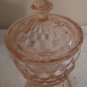 Jeannette Glass CUBE "Cubist" Pink Footed Candy Dish with Cover/Lid