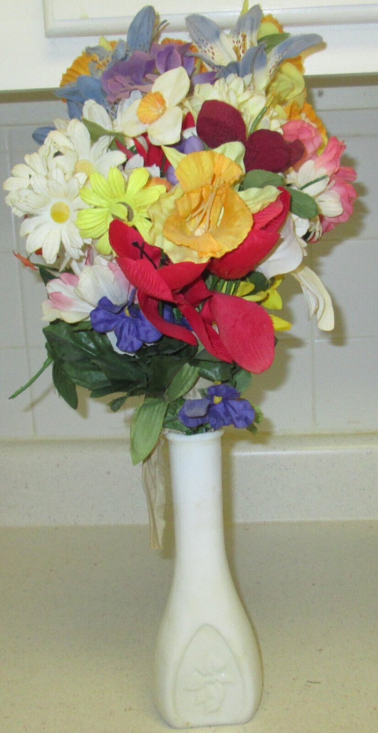 Artificial White Milk Glass Vase Faux Indoor House Plant  Floral