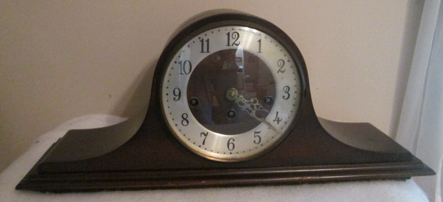 Vintage Elgin Welby Westminster Chime Wooden Mantel Clock Brown 2 Jewels Germany