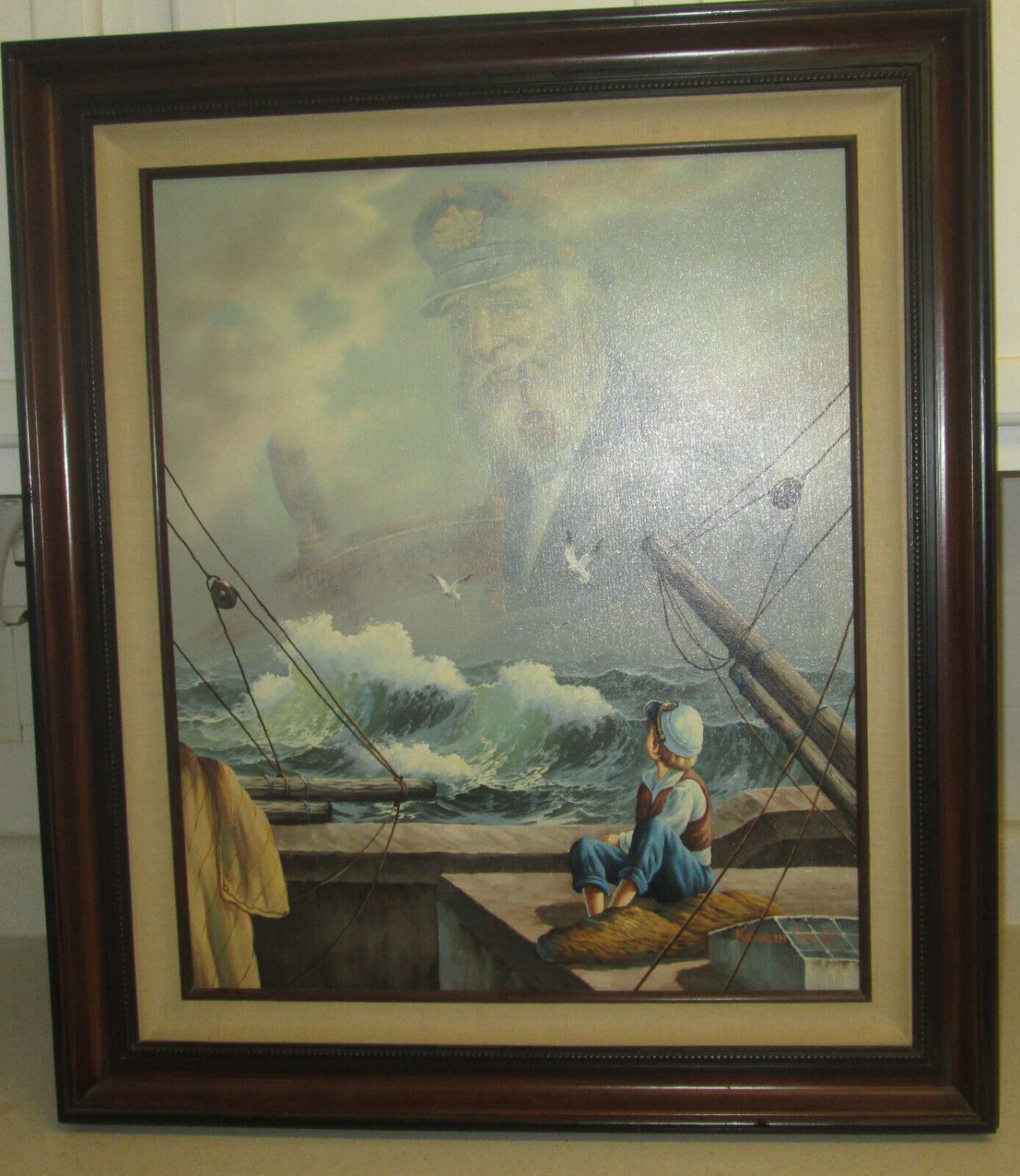 OIL ON CANVAS SEA CAPTAIN BY KENNETH SUESS Coastal Painting  Framed