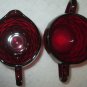 Antique 1930-42 FENTON GLASS RUBY RED GEORGIAN HONEYCOMB FOOTED CREAM & SUGAR