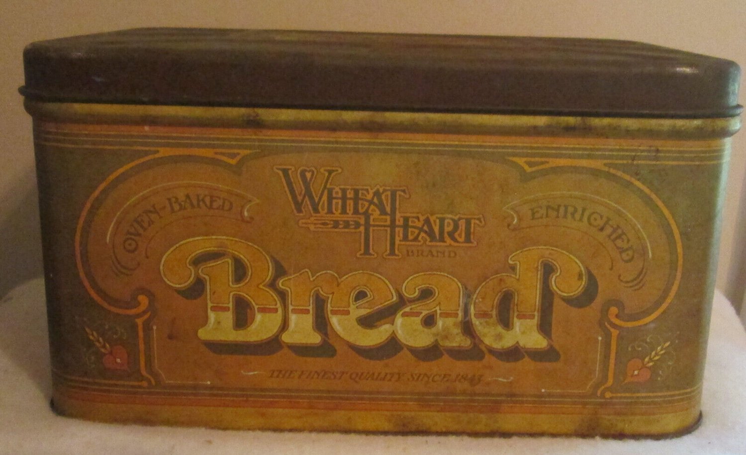 VINTAGE RUSTIC WHEAT HEART METAL BREAD BOX LARGE TIN STORAGE 70S DECOR FARMHOUSE