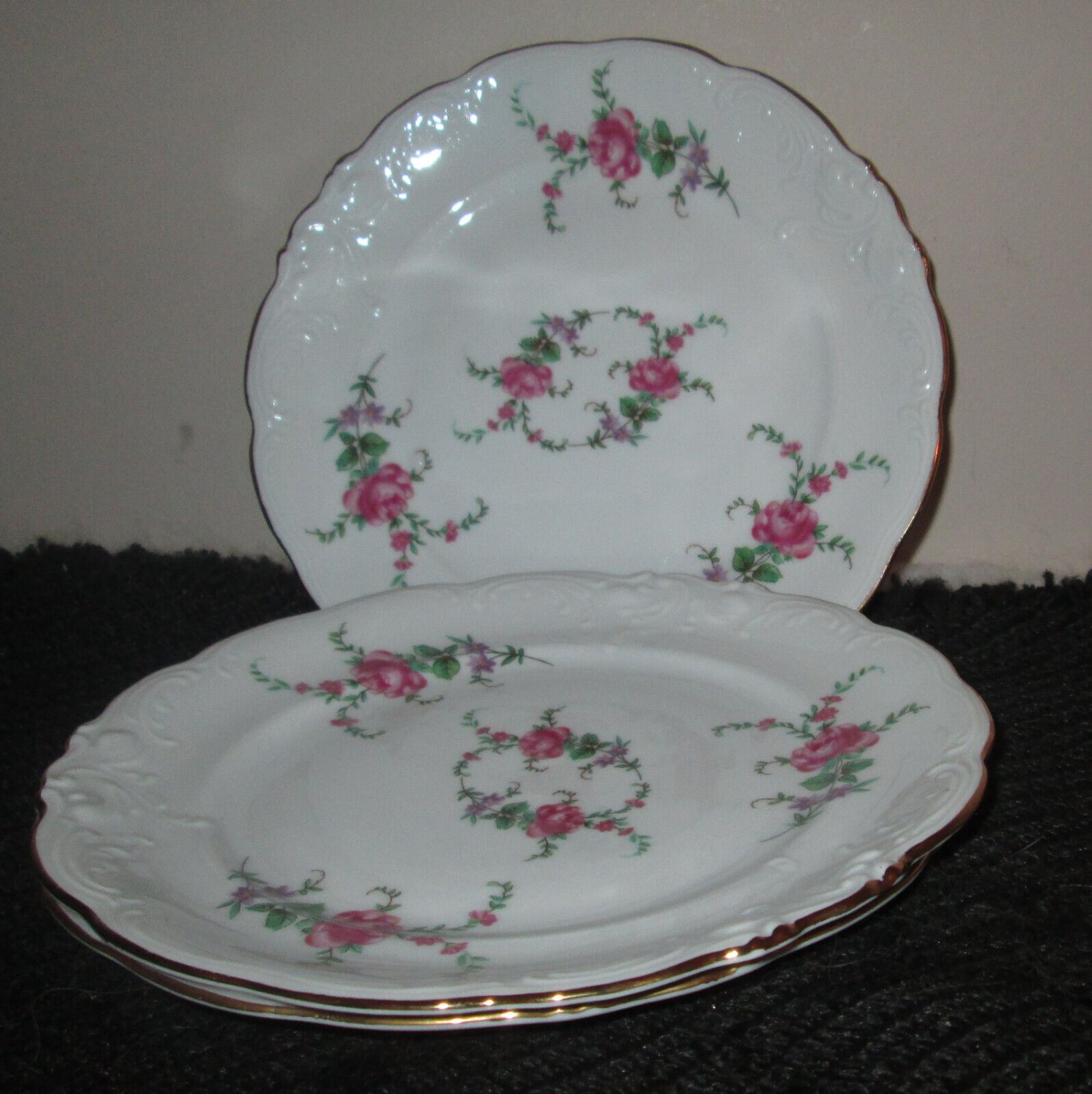Wawel 6.75" Bread & Butter Plate Poland Floral Rose Garden Gold Trim 3 PIECES