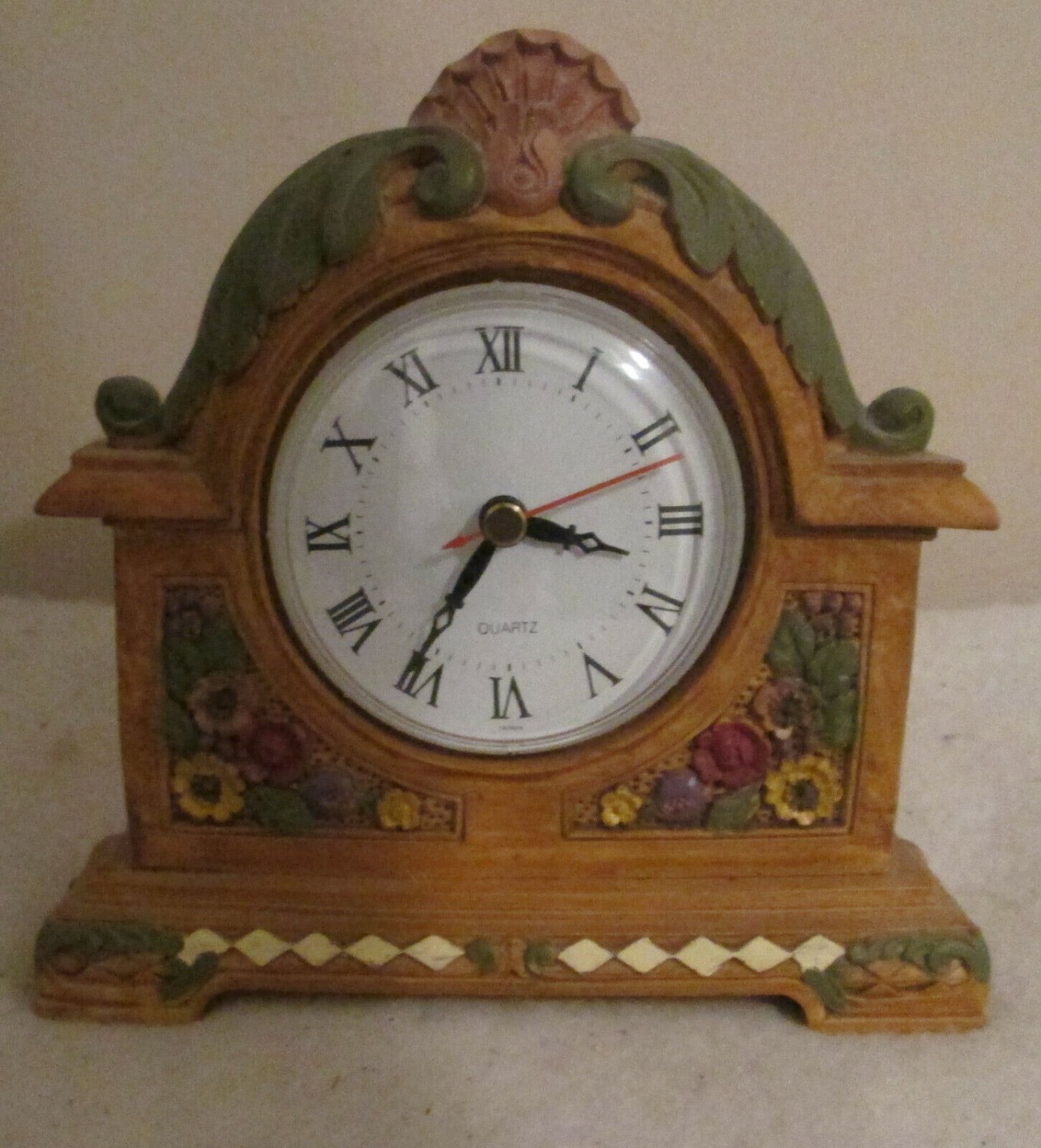 QUARTZ CLOCK PORCELAIN FLOWERS EXOTIC