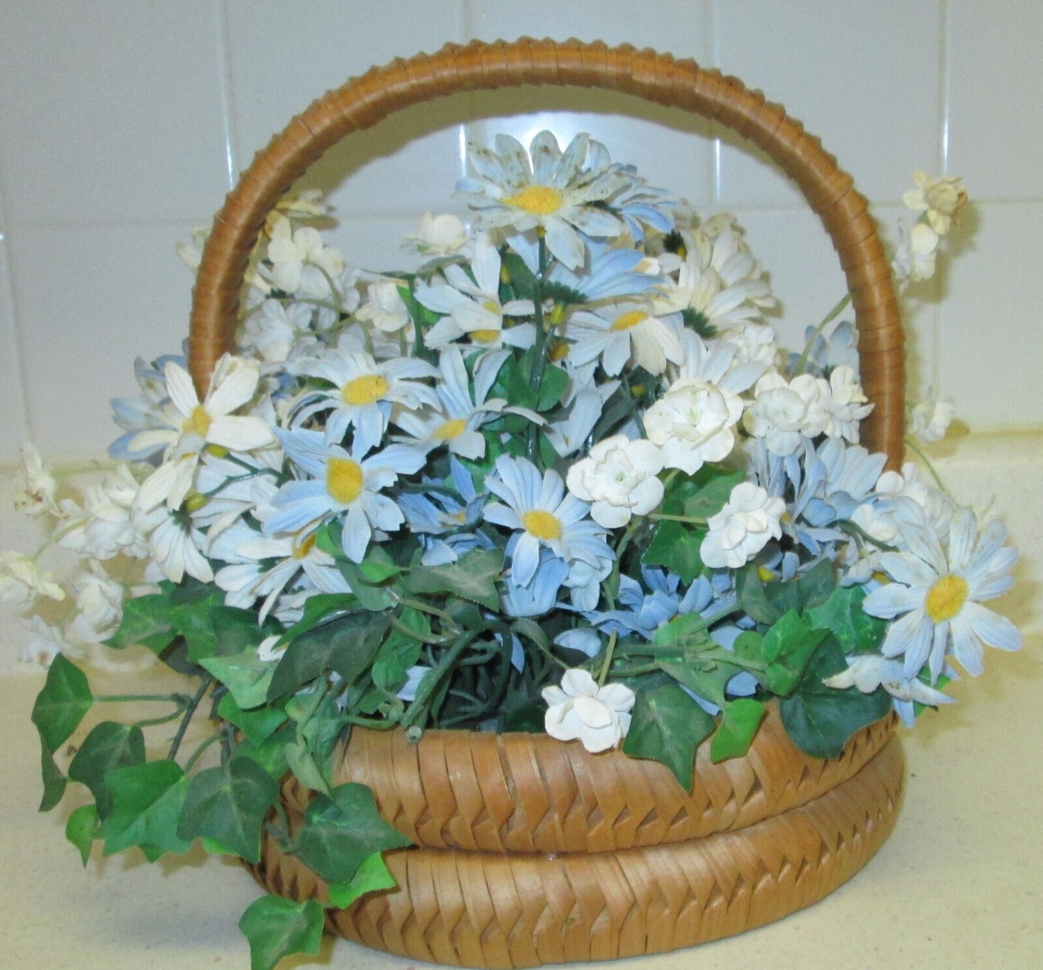 Artificial Planter Basket Faux Indoor House Plant  Round Woven Basket / Handle