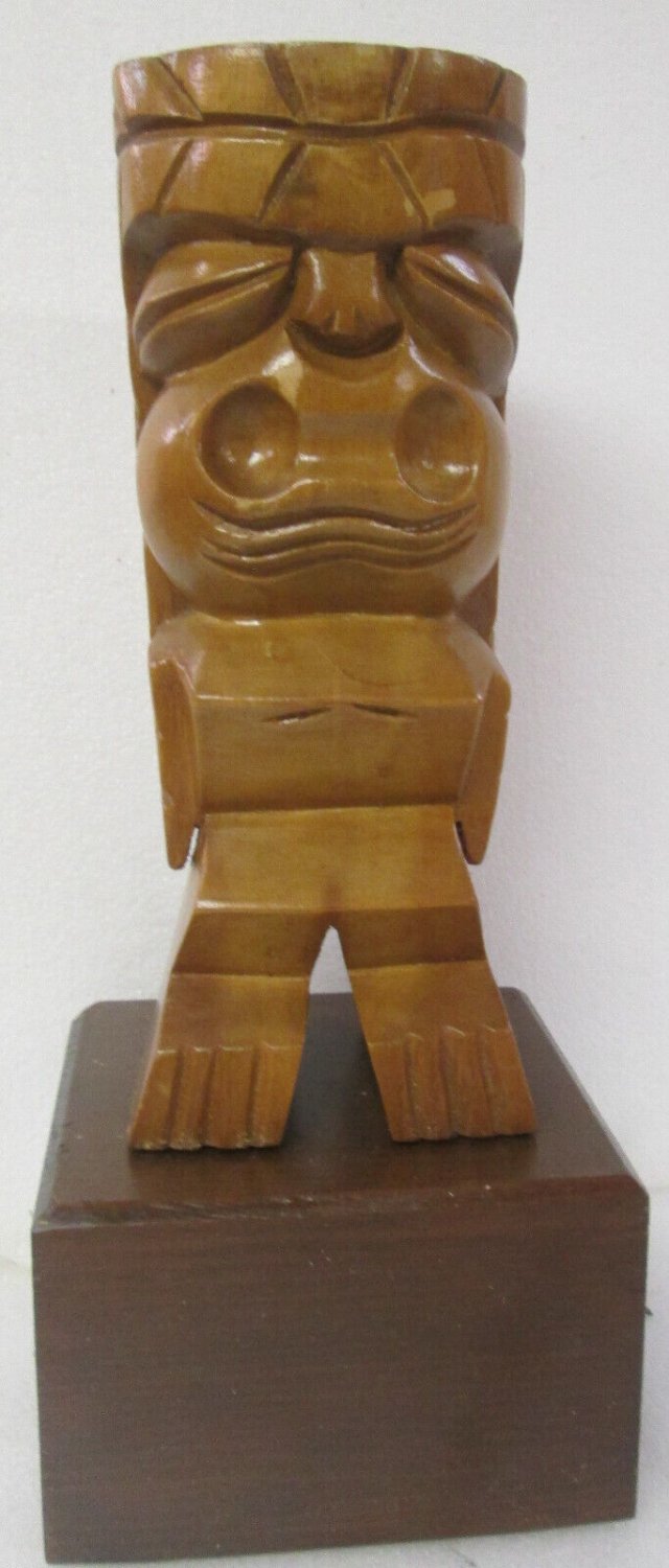 Vintage Hand-Carved Wood Primitive Sculpture on support block 13.75" Tall