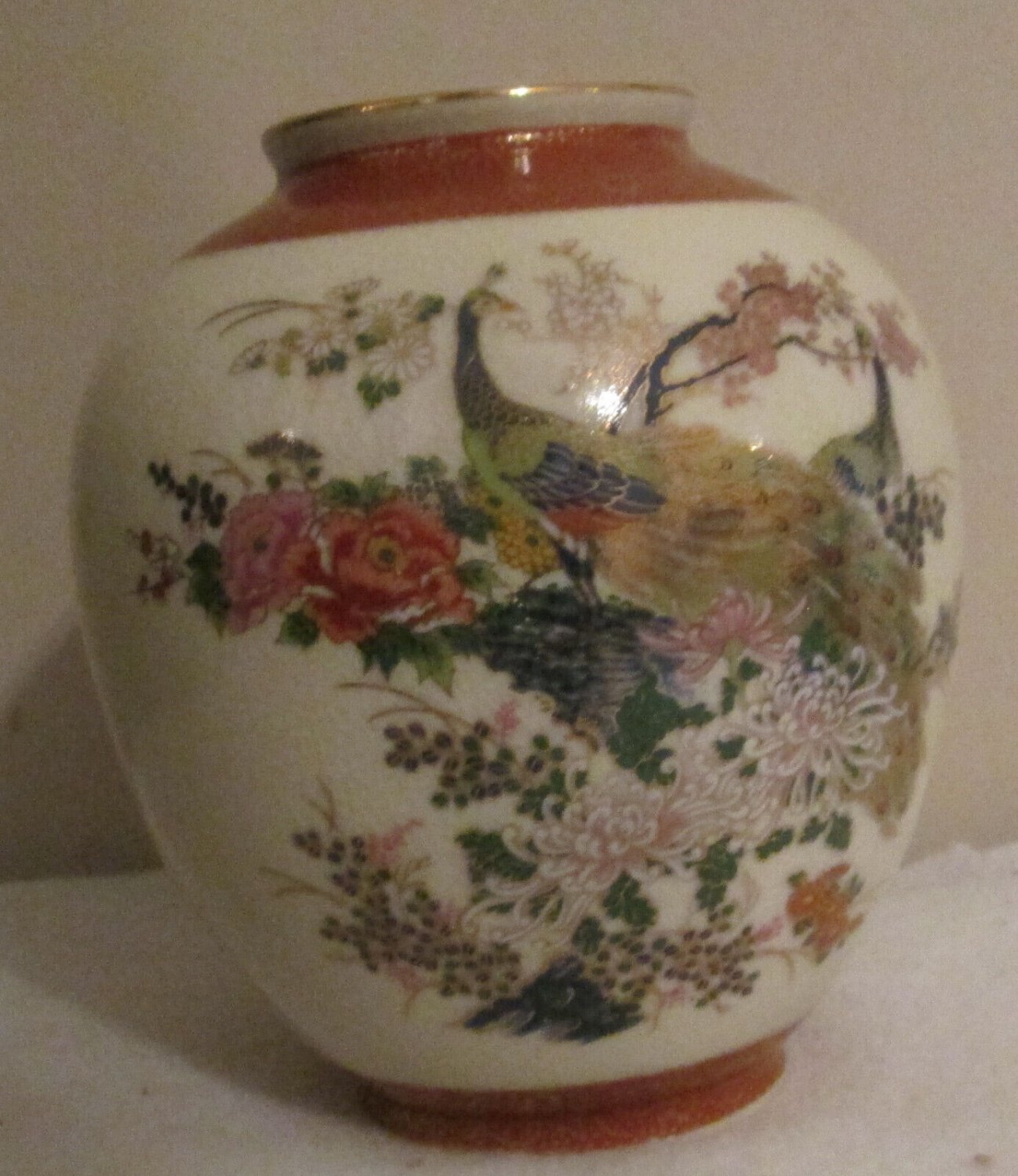 Vintage Satsuma Double Peacocks 7.5&acirc;�� Ginger Jar Vase - Japan