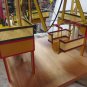 Vintage Wood Structured Ferris Wheel with four padded cars, hand crank
