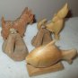 5 WOOD HAND CARVED ANIMAL SCULPTURES FIGURES