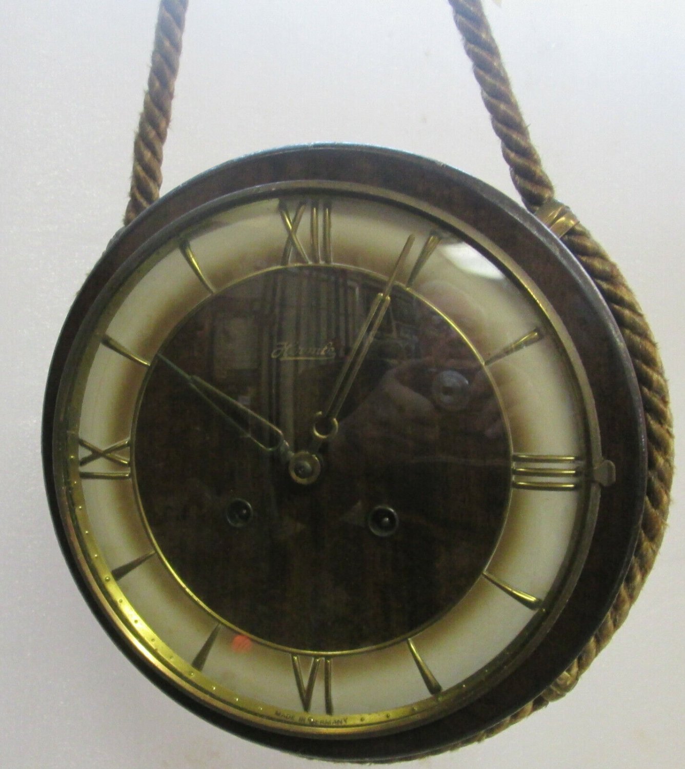 50s wall clock Hermle on a rope, wind up clock & chime (working), West Germany