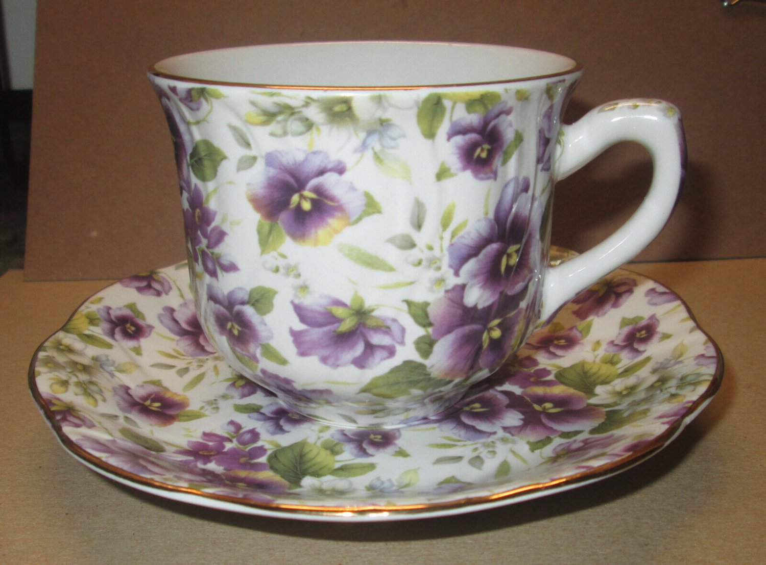 Baum Brothers Formalities Chintz Purple Pansy Teacup & Saucer Set