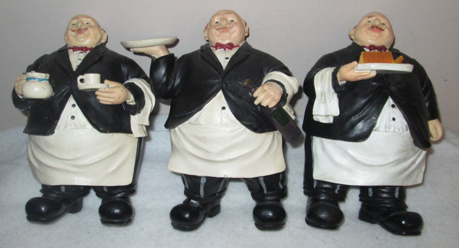 3 - Portly French Waiter's Figure Bottle , Bread & Coffee Kitchen D&Atilde;&copy;cor Vintage