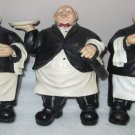 3 - Portly French Waiter's Figure Bottle , Bread & Coffee Kitchen Décor Vintage