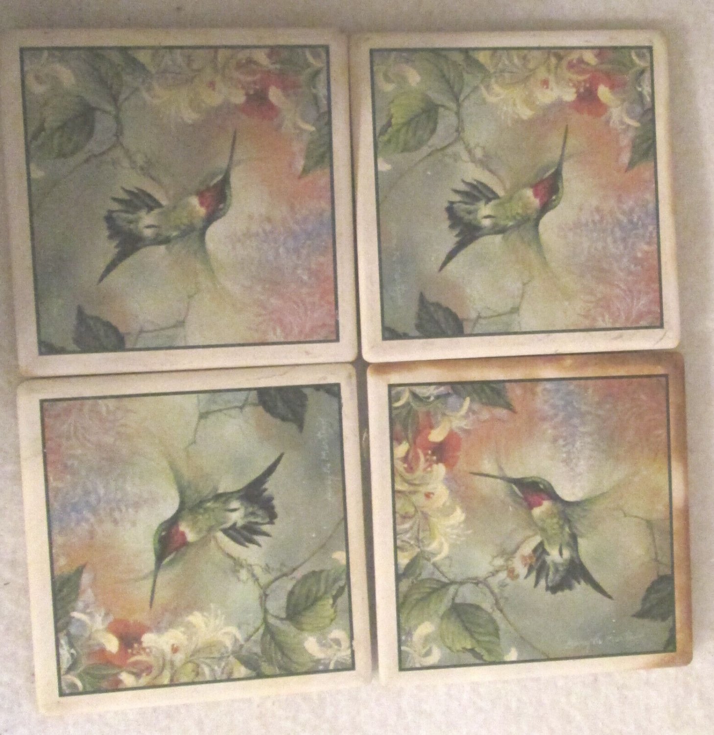 AbsorbaStone Absorbant Coasters SET 4 Hummingbirds Larry K. Martin