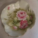 Vintage Lefton China Green Heritage Cabbage Rose Candy Nut Trinket Dish #1860