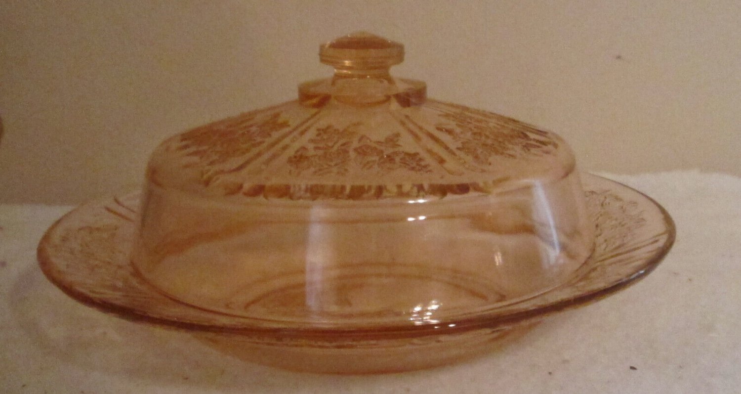 Vintage Pink Federal Cabbage Rose Butter/Cheese Dish With Lid