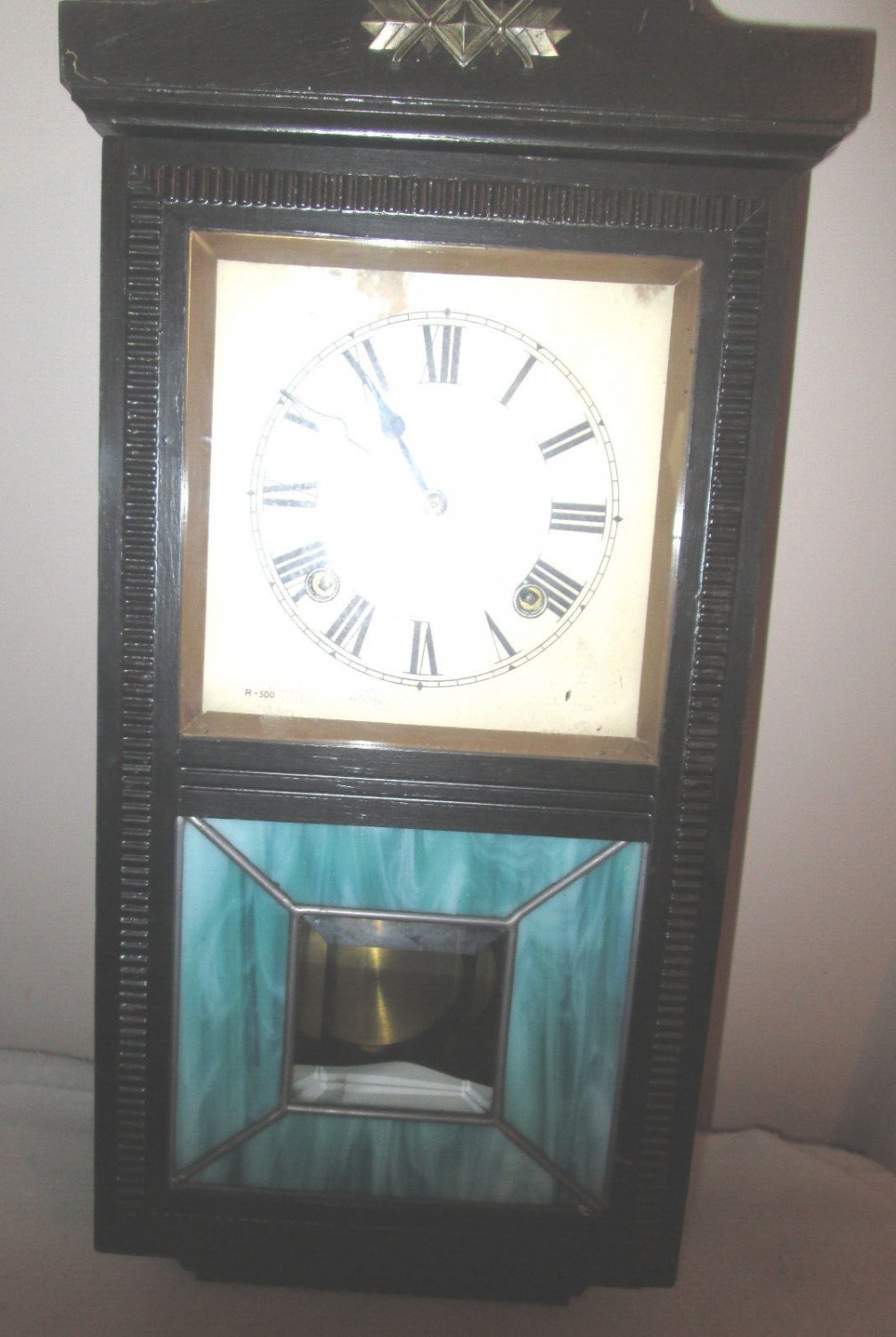 Antique SEIKOSHA wall clock made in Japan with Stain Glass lower panel