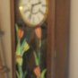 Vintage 70's 37" Pendulum Clock Chime Wood Tiffany Style Stained Glass Front Key