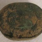 Antique Pozzonis Embossed Brass Powder Tin c.1910 Hinged Lid Trinket Dresser Box