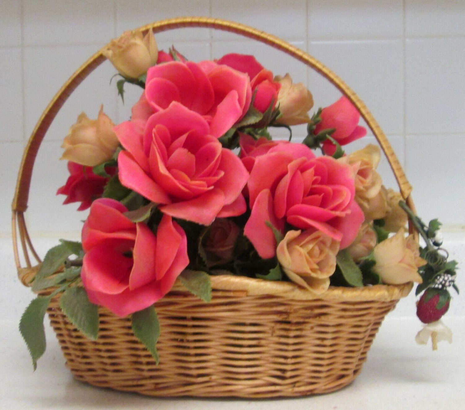 Artificial Planter Basket Faux Indoor House Plant  Woven Basket with Handle