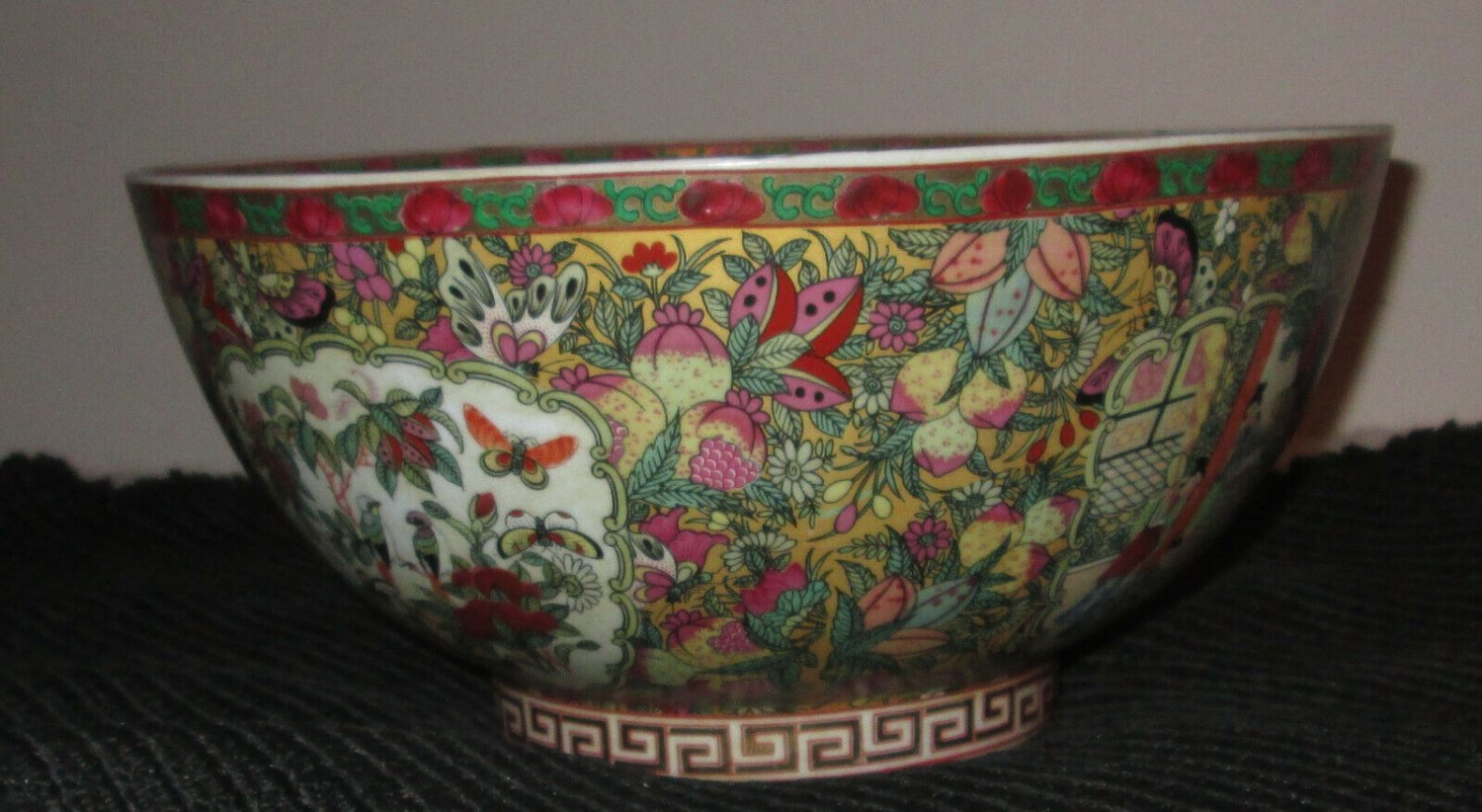 Medium Chinese Export Porcelain Famille Rose Medallion Punch Bowl 19th Century