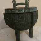 James Mont Bronze Asian Ice Bucket Mid-Century Chinese Faux Bronze Patina Jade