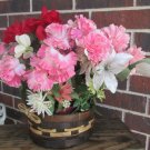 Artificial Planter Woven Basket with Handle Pink & Red Flowers Faux Indoor Plant Artificial Planter Woven Basket with Handle Pink & Red Flowers Faux Indoor Plant