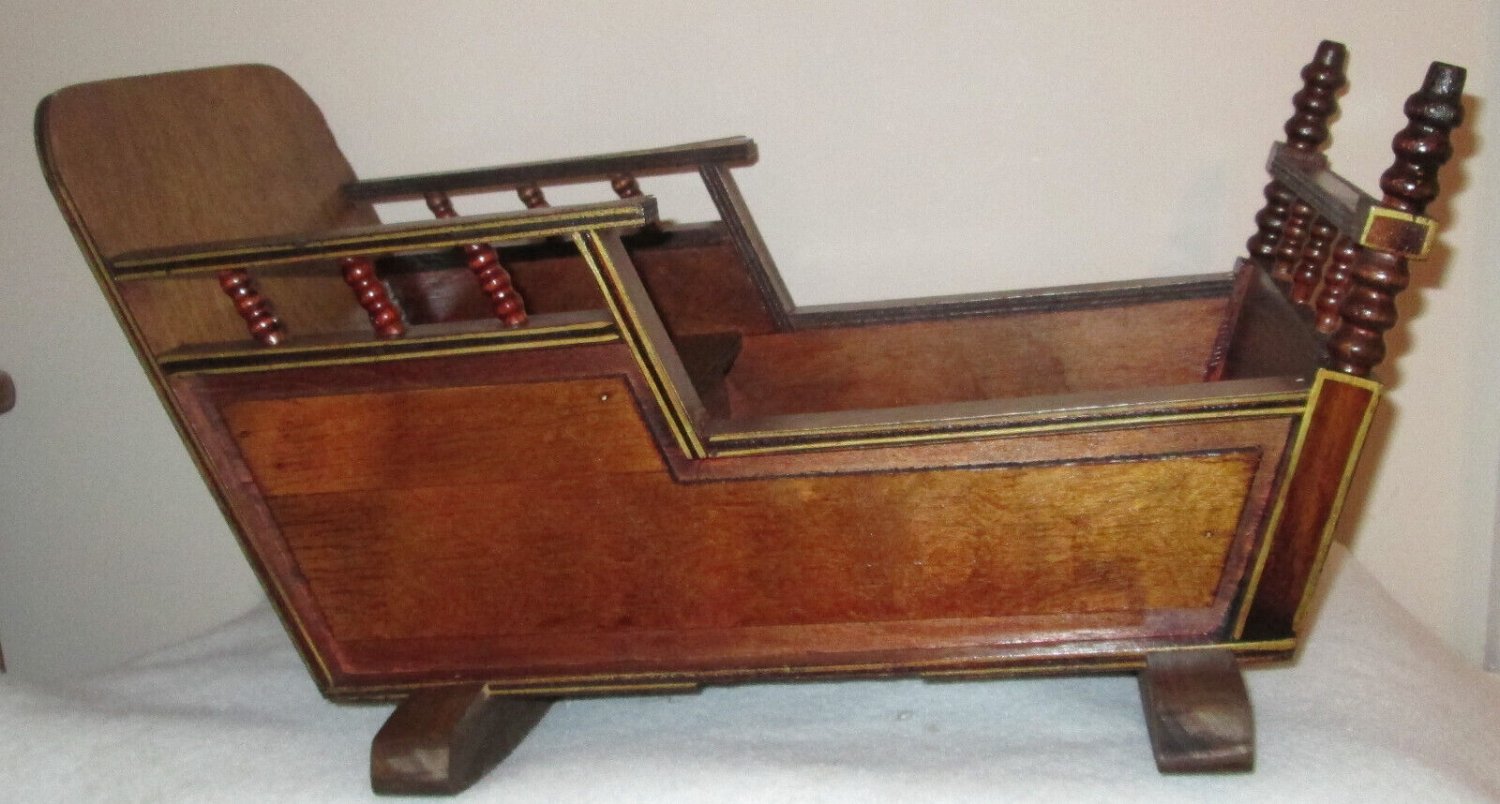 Mid Century Rocking Doll Baby Bed Album / Magazine Rack