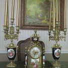 Limoges Two 5 Stick Candelabra Gilded Brass Blue Sevres Porcelain quartz clock