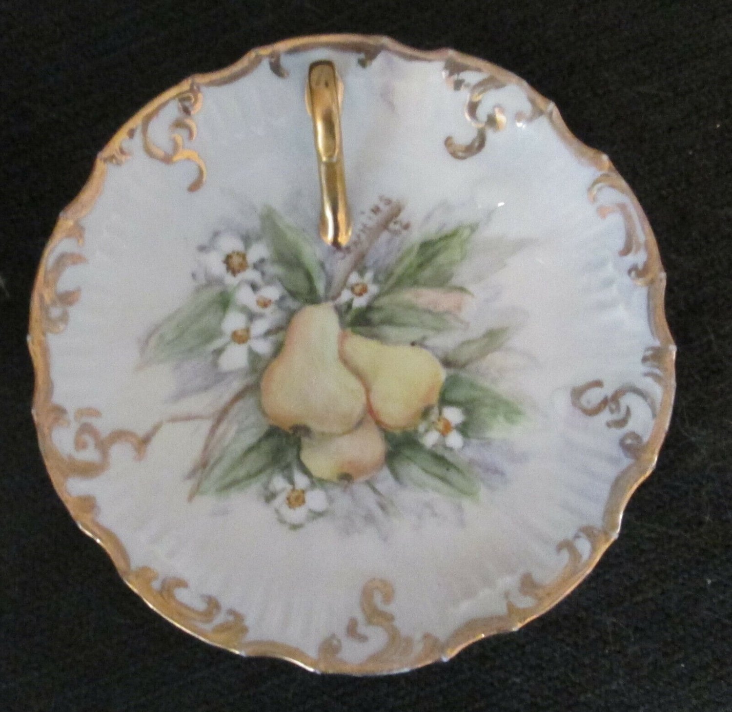 China Dish Plate Fruit Porcelain  with Handle Gold trim 6" Signed Jenkins