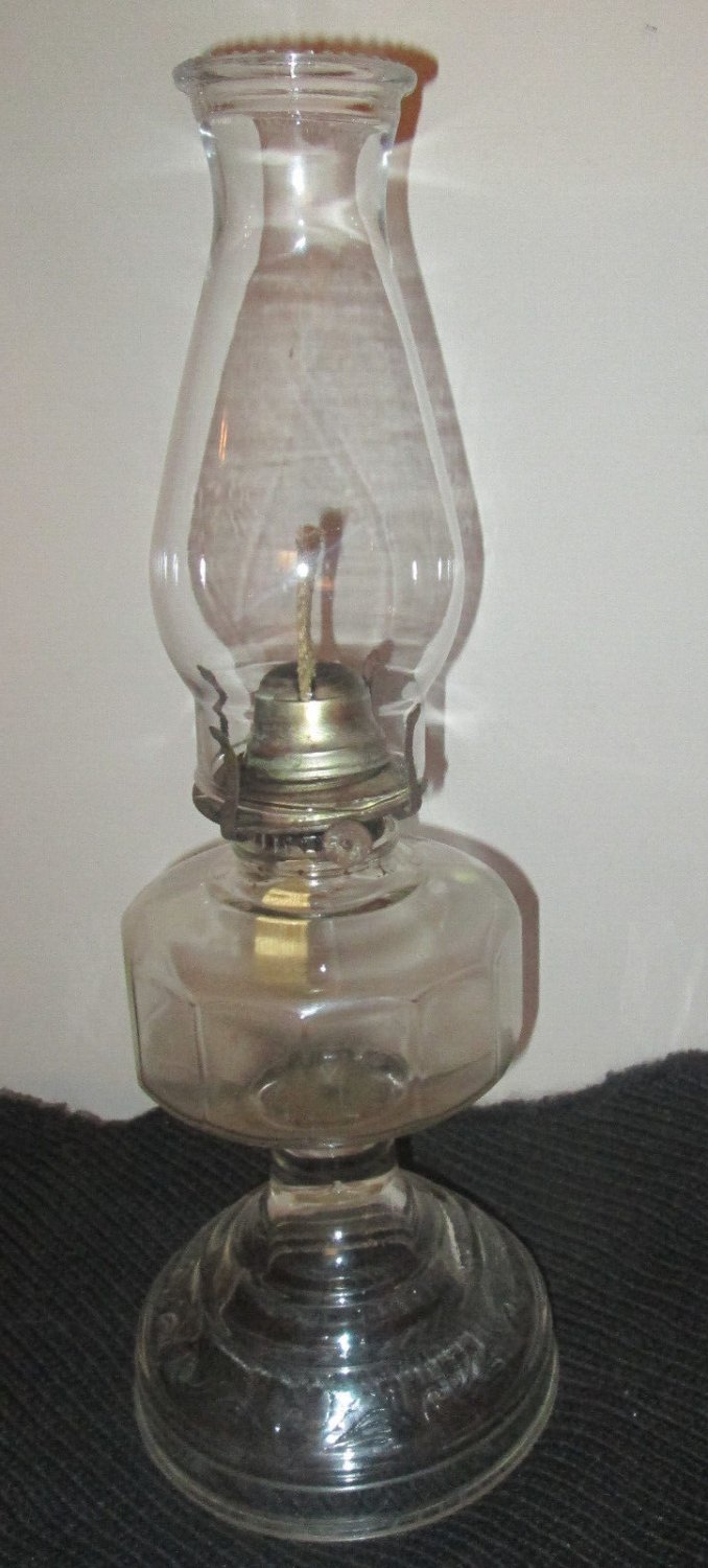 Vintage Clear Glass & White Flame Brass Kerosene Oil Lamp w Shade White Flame