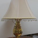 Antique Brass Table Lamp with Fringed Crescent Shade
