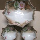 Porcelain Nippon 8 Sided Hand Painted Candy Dish Floral Design + 2 Individual