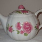 Vtg Gibson Roseland Teapot Round Cabbage Roses Pink Ceramic Tea Pot White