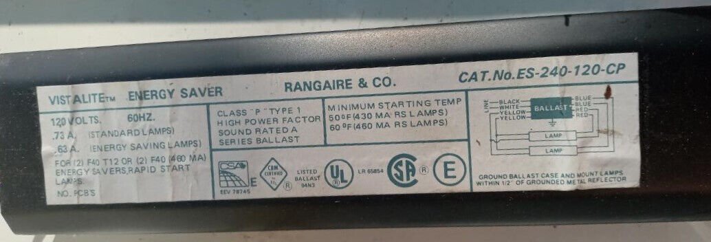 BALLAST RANGEAIR VISTALITE ENERGY SAVER ES-240-120-CP