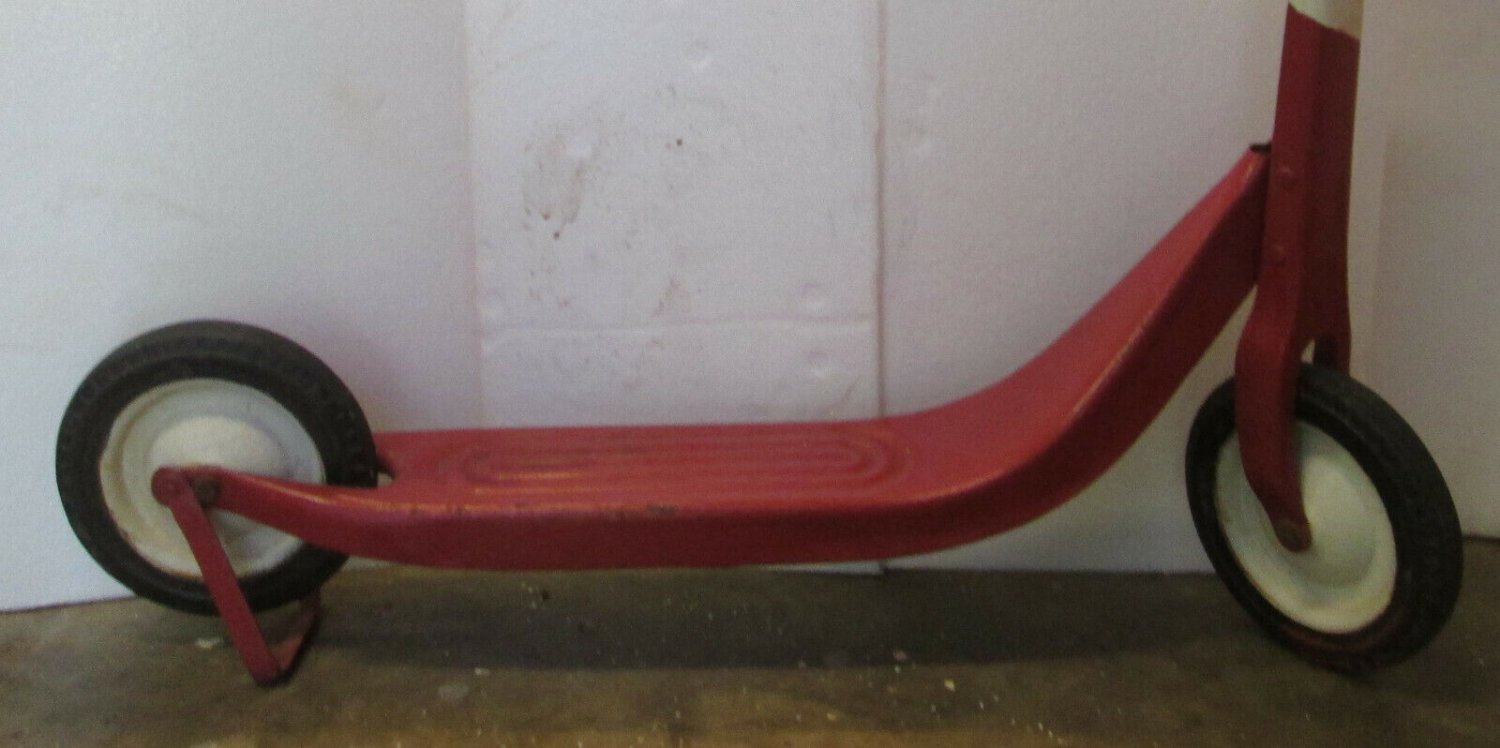 Vintage 50's Metal Push Scooter Western Flyer / Skate board with Stand